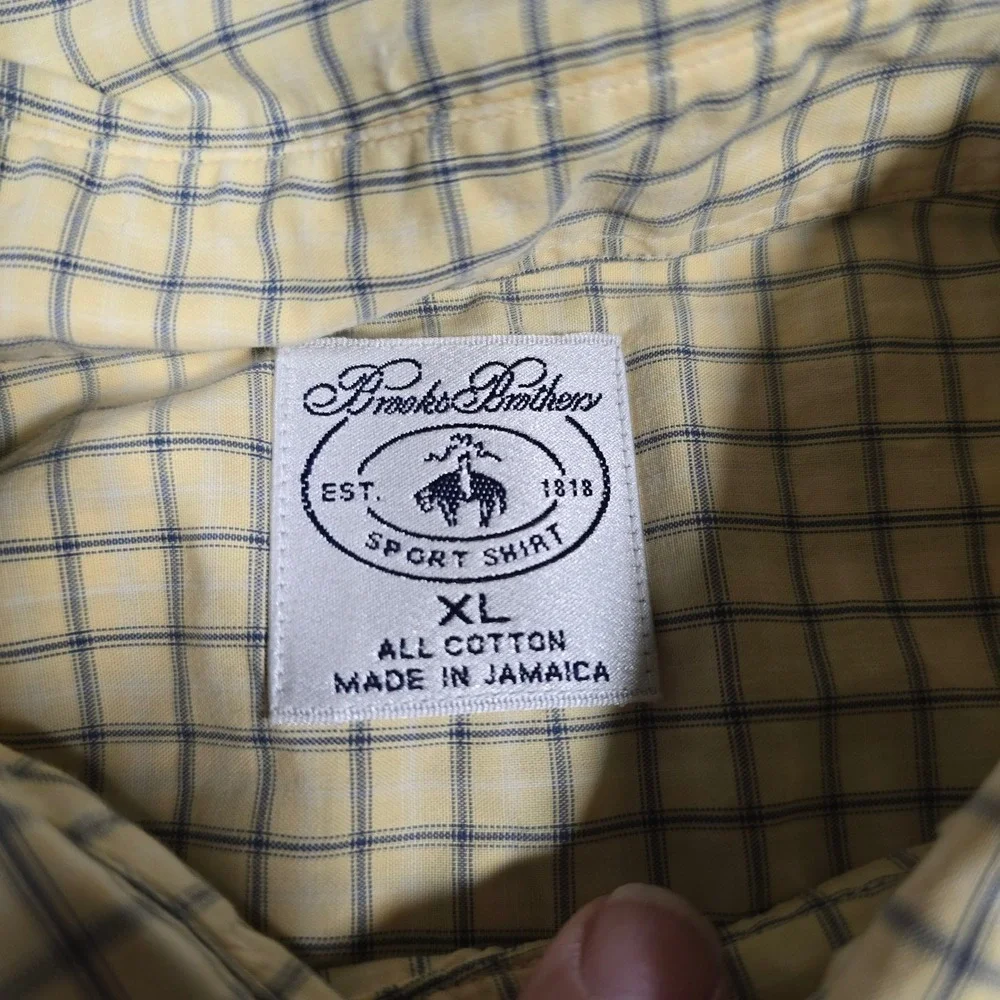 Brooks Brothers Mens XL Sport Shirt Yellow Blue Plaid‎ Cotton Button Down
